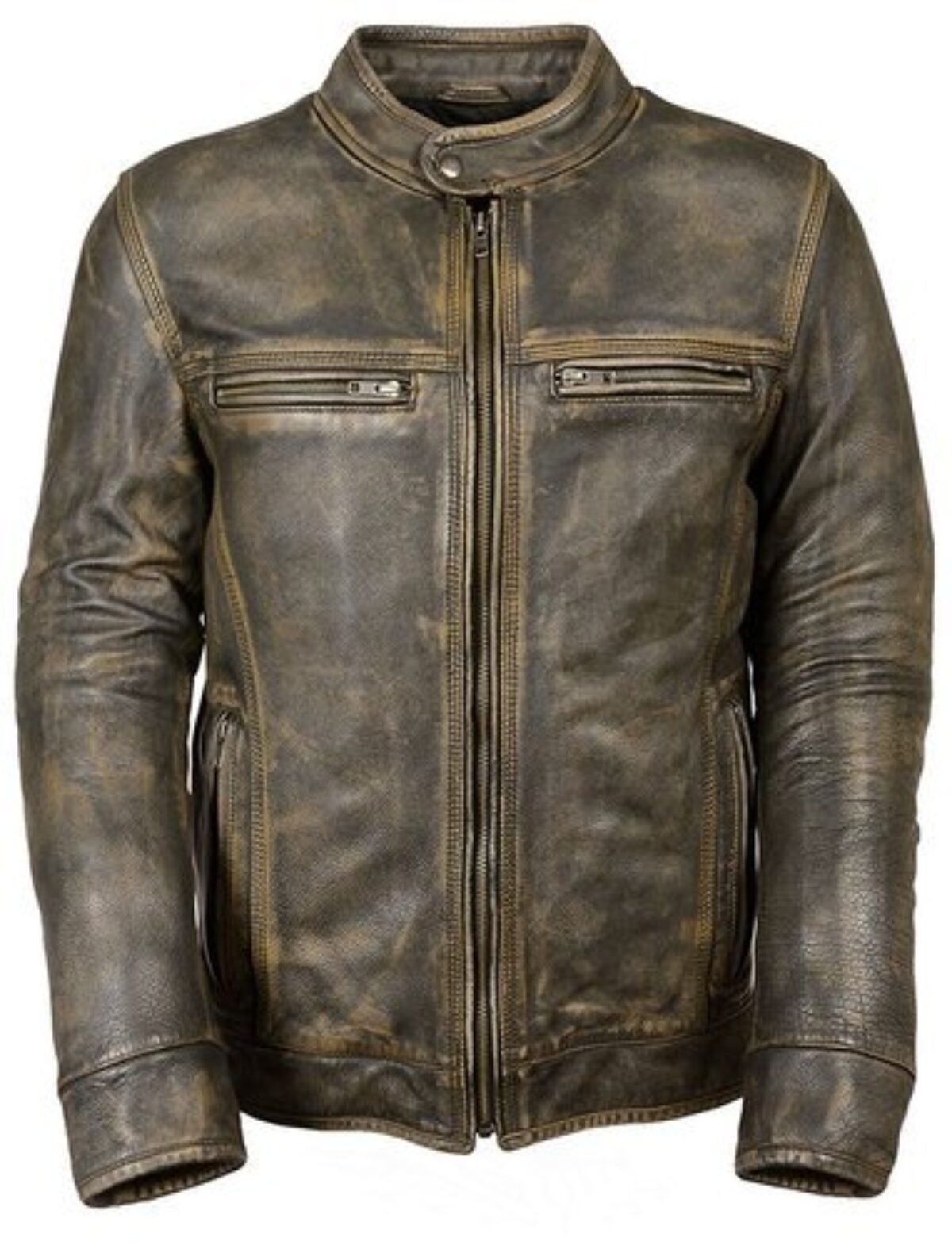 Men's Black Double Zipper Genuine Bomber Leather Jacket