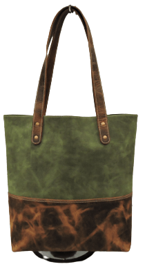 Green and Brown Leather Tote Bag